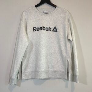 Reebok Womens Heather Grey Side Zip Fleece Sweatshirt Logo Pullover M NEW